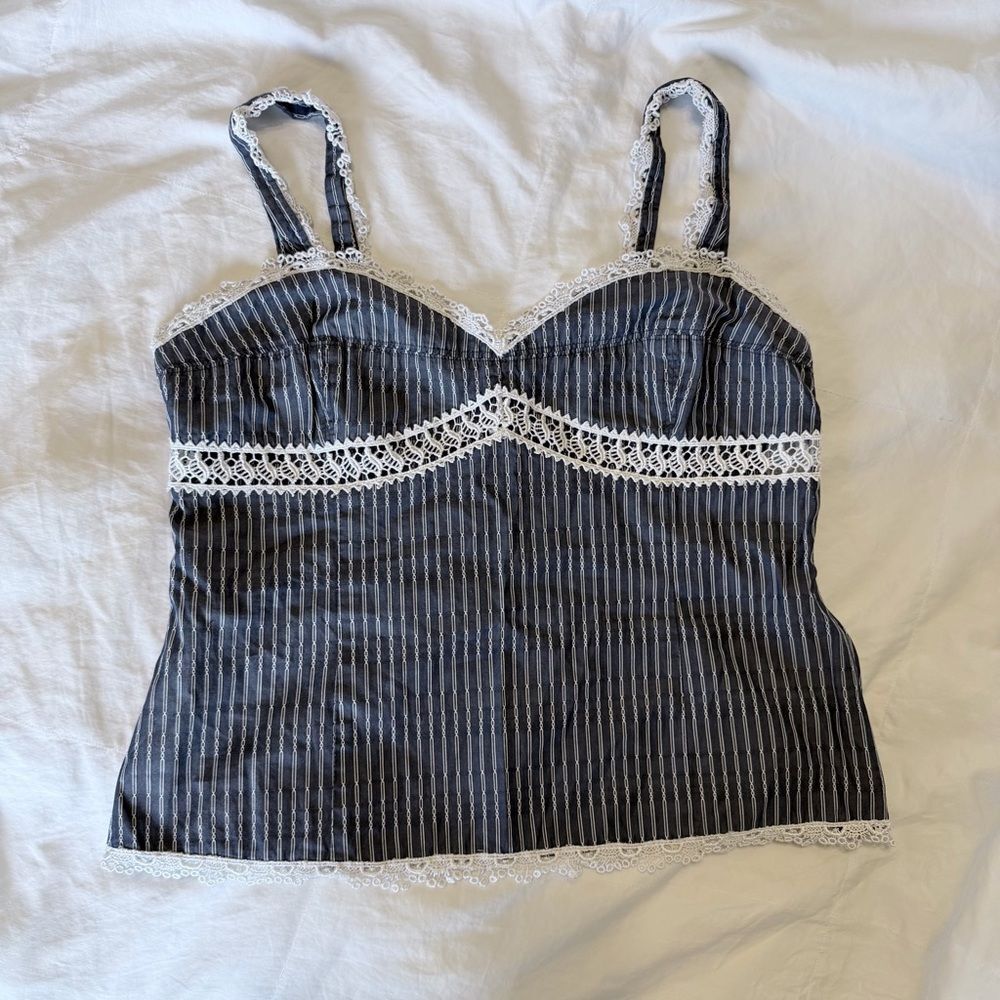 SOLD Lace-Trim Pinstripe Camisole - Size Small